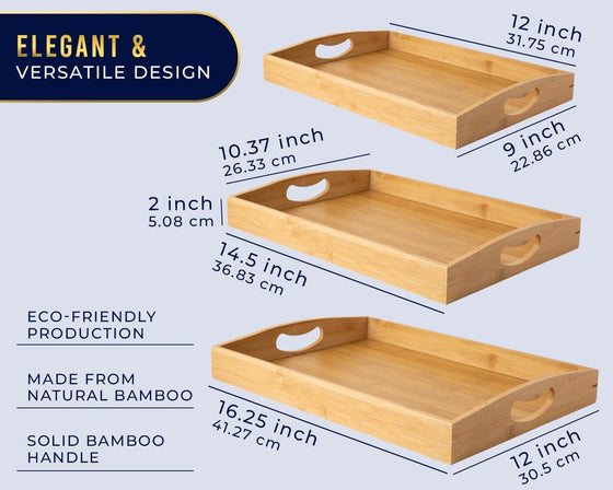 Comfify Bamboo Serving Trays – Set of 3 Ottoman Trays for Food, Entertaining, and Decor – Minimalist Design - hover image