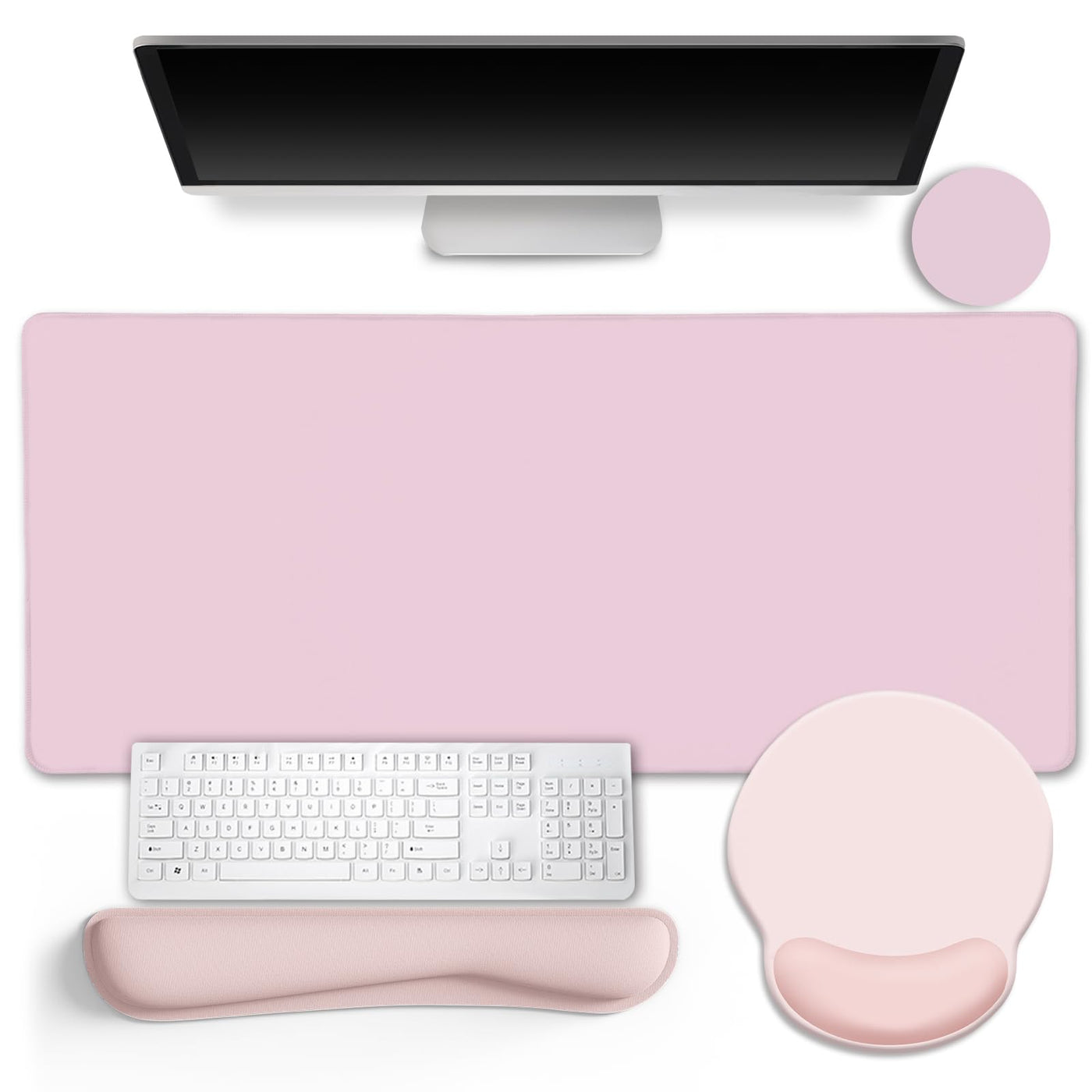 LIMKRIAN Desk Mat Set, Large Gaming Mouse Pad with Wrist Rest, Ergonomic Mouse Pad Keyboard Mat Wrist Support, Cup Coaster, Home Office Desk Accessories Decor Supplies, Funny Black Cat