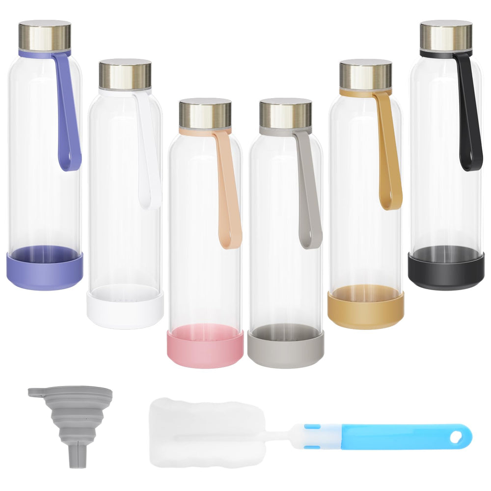 Sursip 18oz Glass Water Bottle Set of 6, Clear glass juice bottle for juicing，Reusable Drinking Bottles with Stainless Steel Lid，Beverage Storage Containers for Refrigerator-BPA Free，Leak Proof