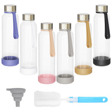 Sursip 18oz Glass Water Bottle Set of 6, Clear glass juice bottle for juicing，Reusable Drinking Bottles with Stainless Steel Lid，Beverage Storage Containers for Refrigerator-BPA Free，Leak Proof
