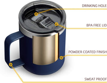 12oz Stainless Steel Insulated Coffee Mug with Handle, Double Wall Vacuum Travel Mug, Tumbler Cup with Sliding Lid, Navy