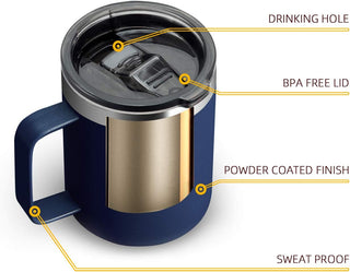 12oz Stainless Steel Insulated Coffee Mug with Handle, Double Wall Vacuum Travel Mug, Tumbler Cup with Sliding Lid, Navy