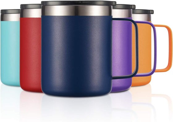 12oz Stainless Steel Insulated Coffee Mug with Handle, Double Wall Vacuum Travel Mug, Tumbler Cup with Sliding Lid, Navy - hover image