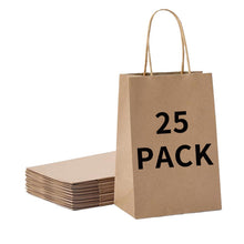 BAG BOX 25 Pack 5.9x3.1x8.25 Inch Brown Gift Bags with Handles,Bulk Kraft Paper Bags for Shopping, Retail, Merchandise, Wedding, Party Favors, Paper Grocery Sacks