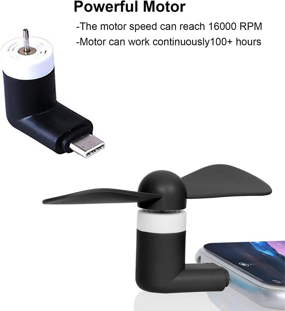 Sokelinn-six Type C Phone Fan, Mini USB C Cooling Hand Fans Portable Summer Cooler for ipad Type C Plug Devices-2 Pieces (Black)