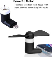 Sokelinn-six Type C Phone Fan, Mini USB C Cooling Hand Fans Portable Summer Cooler for ipad Type C Plug Devices-2 Pieces (Black)