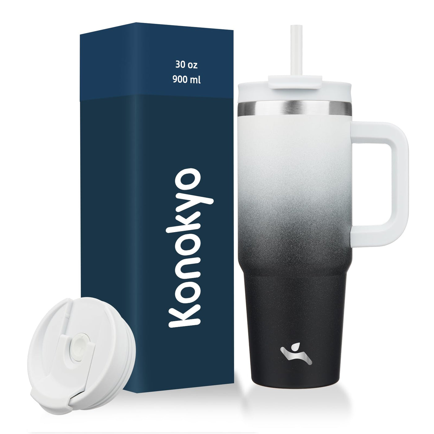 Konokyo 40 oz Tumbler with Handle and 2 Straws,2 in 1 Lid Insulated Water Bottle Stainless Steel Travel Coffee Mug,Mint
