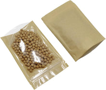 PABCK 50 Pcs Clear Front Stand Up Airtight 3.9x5.9inch Brown Kraft Paper for Zip Food Storage Lock Bags Reclosable Zipper Resealable Heat Seal Pouch Coffee Snack Packaging (Usable Size 3.1x3.3 inch)