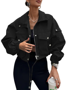 UEAL Womens Cropped Bomber Jacket 2026 Trendy Zip Up Lightweight Utility Anorak Coat With Pockets