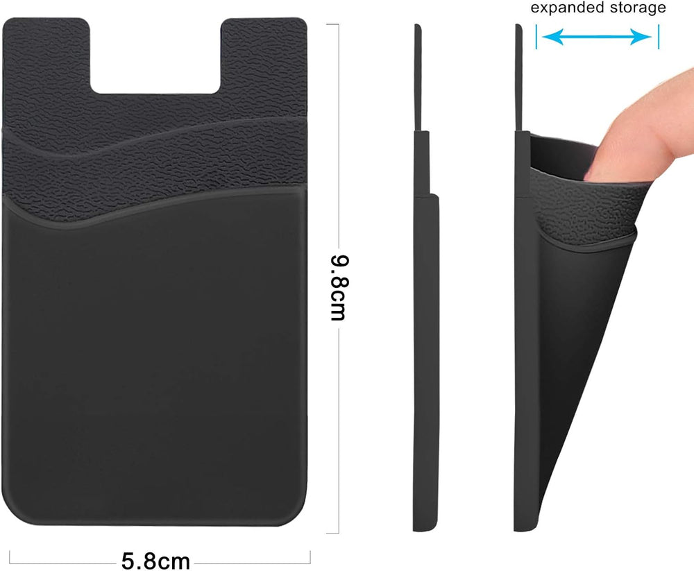 SS Card Holder for Back of Phone, Cell Phone Wallet Stick-on Credit Card Sleeve Pocket Silicone Pouch Compatible for iPhone, Samsung Galaxy and Most SamrtPhones 4 Pack