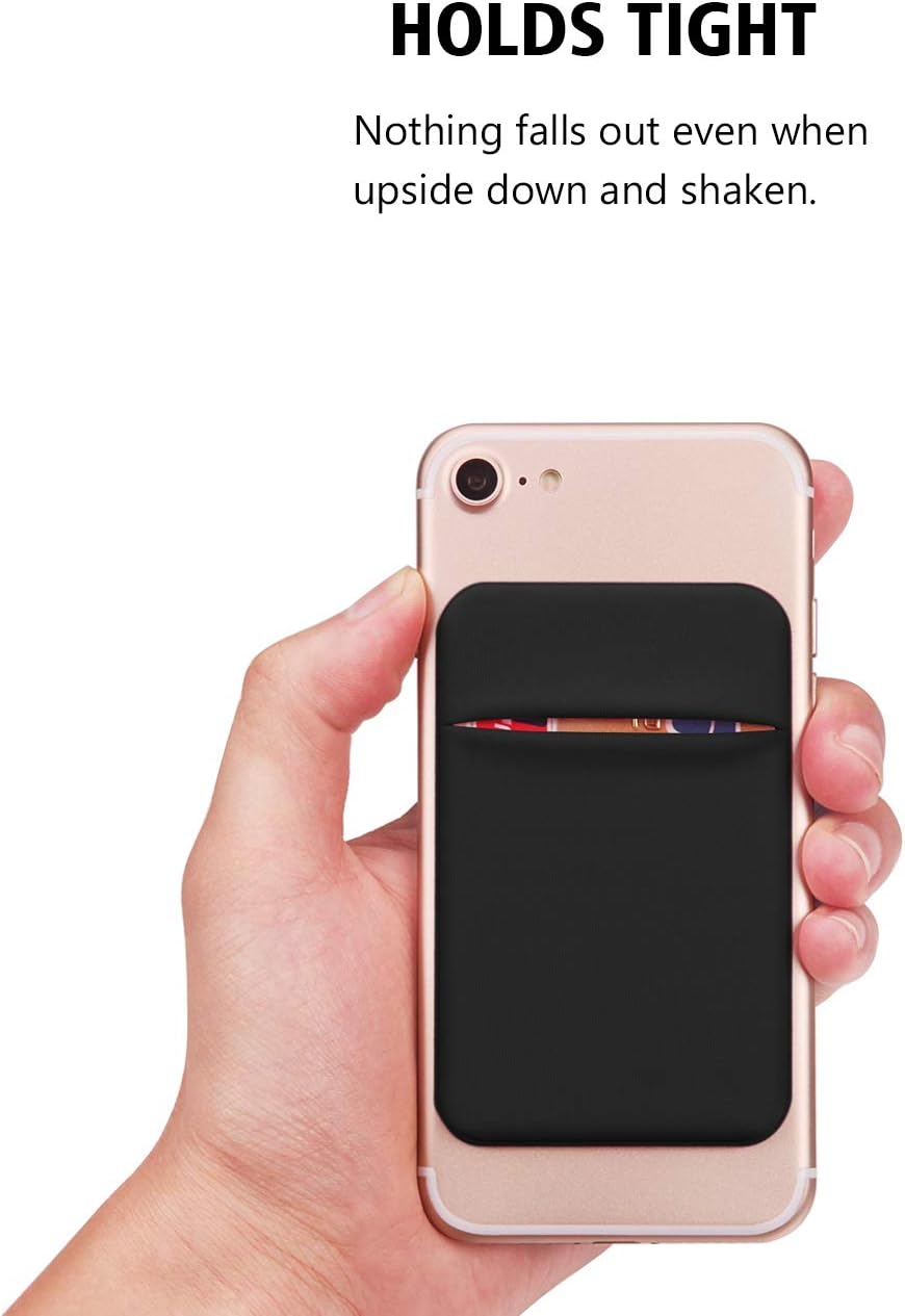 OBVIS Cell Phone Pocket Self Adhesive Card Holder Stick On Wallet Sleeve with Adhesive ID Credit Card ATM Card Holder for iPhone Android 2 PACK BLACK