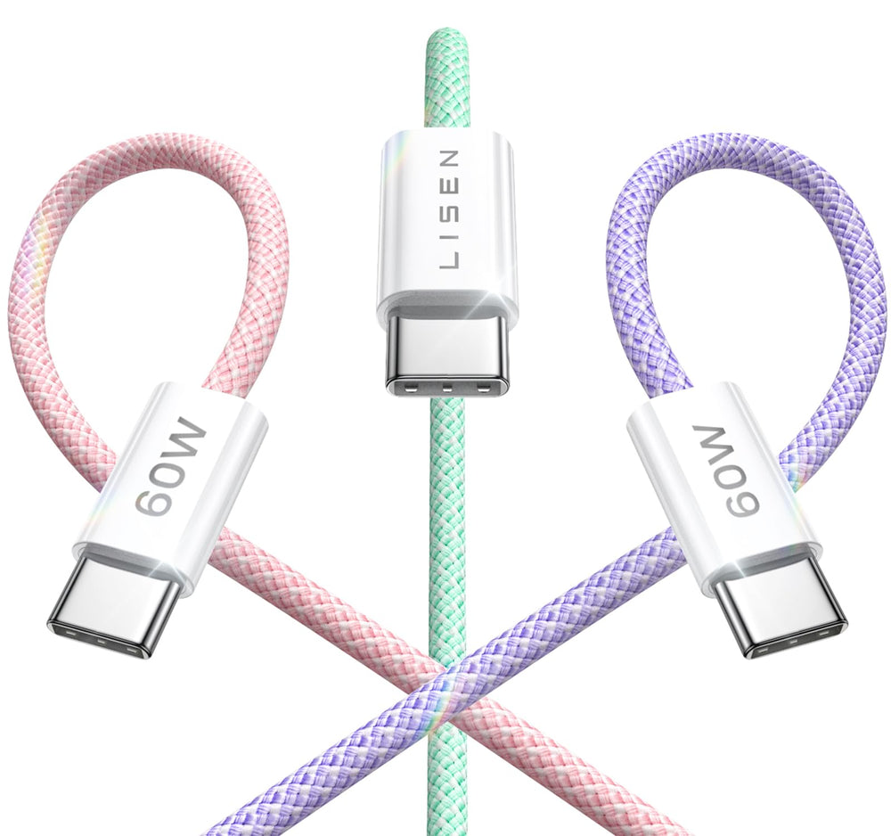 LISEN USB C to USB C Cable, 5-Pack [3.3/3.3/6.6/6.6/10FT] for iPhone 17 Charger Cord, 60W C to C Cable Fast Charging for iPad, iPhone 16 15 Pro Max, Galaxy S25/S24 USBC to USBC Cable Gifts for Men