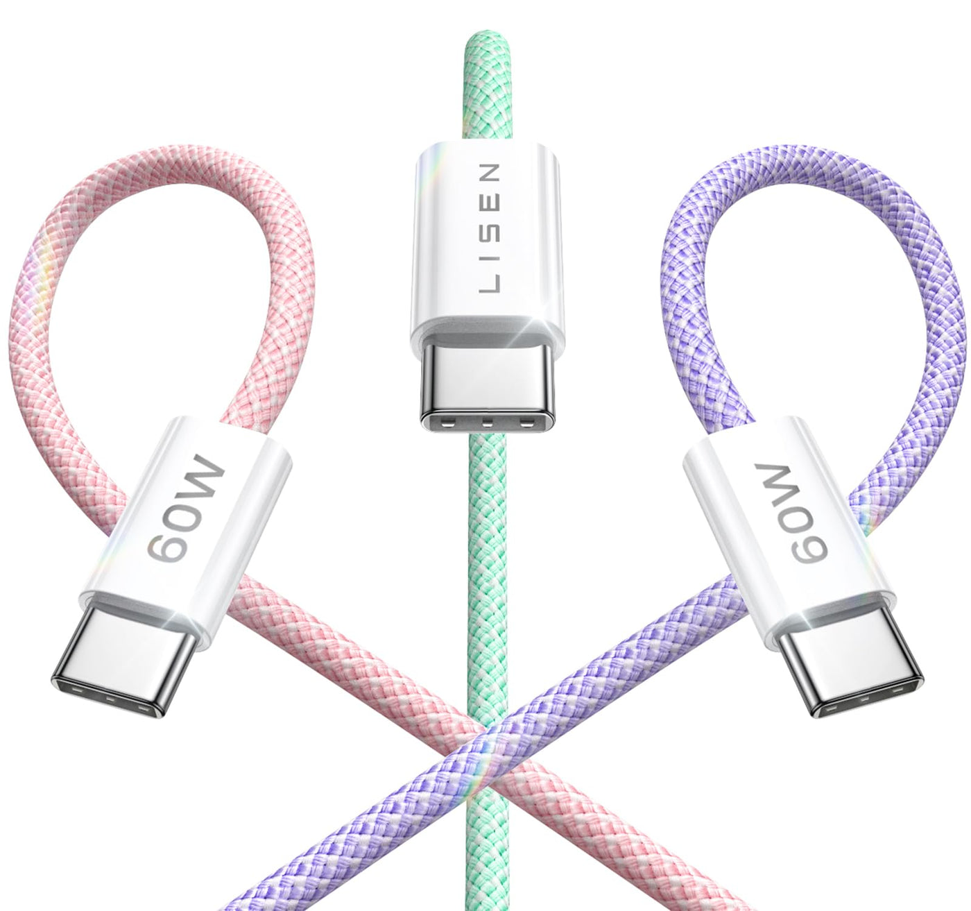 LISEN USB C to USB C Cable, 5-Pack [3.3/3.3/6.6/6.6/10FT] for iPhone 17 Charger Cord, 60W C to C Cable Fast Charging for iPad, iPhone 16 15 Pro Max, Galaxy S25/S24 USBC to USBC Cable Gifts for Men