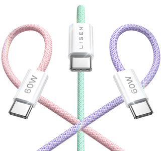 LISEN USB C to USB C Cable, 5-Pack [3.3/3.3/6.6/6.6/10FT] for iPhone 17 Charger Cord, 60W C to C Cable Fast Charging for iPad, iPhone 16 15 Pro Max, Galaxy S25/S24 USBC to USBC Cable Gifts for Men