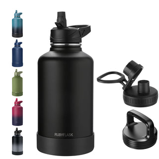 RUBYFLASK 32oz Insulated Water Bottle with Straw, Stainless Steel Metal Vacuum Water Flask, Large Thermal Water bottle with Leakproof 3 Lids for Travel, Camping, Gym Sports Indigo Black