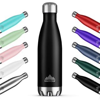 Mont-Clair H2O Stainless Steel Water Bottle, Vacuum insulated - BPA Free, 12h Hot & 24h Cold Drinks, Metal Water Bottle 17oz Leakproof, Ideal for Adult, Kids, Running - Black