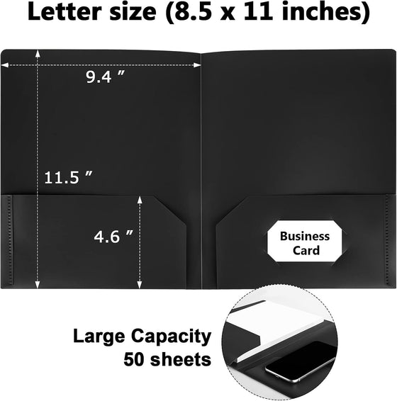 HABGP 6 Pack Black File Folders with Pockets and Business Card Slot, Letter Size Plastic 2 Pocket Folders for Documents, Office Filing Cabinet Folders, School Supplies for College Students - hover image