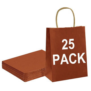 BAG BOX 25 Pack 5.9x3.1x8.25 Inch Brown Gift Bags with Handles,Bulk Kraft Paper Bags for Shopping, Retail, Merchandise, Wedding, Party Favors, Paper Grocery Sacks