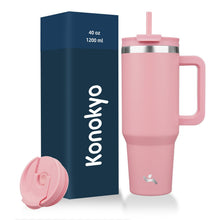 Konokyo 40 oz Tumbler with Handle and 2 Straws,2 in 1 Lid Insulated Water Bottle Stainless Steel Travel Coffee Mug,Mint