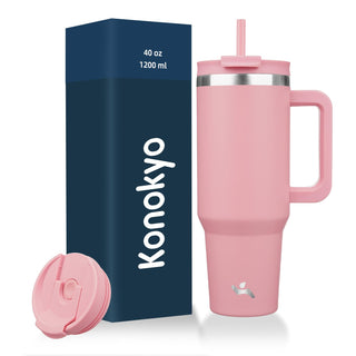 Konokyo 40 oz Tumbler with Handle and 2 Straws,2 in 1 Lid Insulated Water Bottle Stainless Steel Travel Coffee Mug,Mint