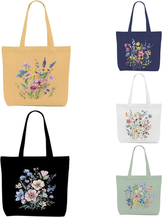 Decohim Multiple Packs Floral Japanese Print Canvas Tote Bag Reusable Grocery Bags Gifts for Women Girls Birthday Christmas