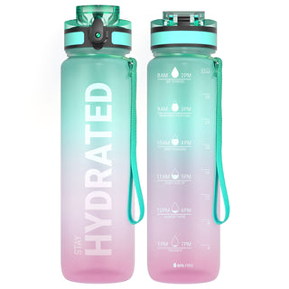Sahara Sailor Water Bottle 32oz, Durable and Leakproof Water Bottles Motivational with Time Marker, Tritan, BPA Free, Wide Mouth with Easy Clean Brush for Gym, Travel, Home, School, Office (1 Bottle)