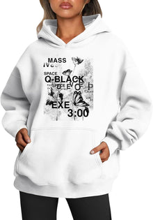 Womens 2025 Oversized Hoodie Graphic Pullover Sweatshirt Fall Winter Long Sleeve Warm Casual Top with Kangaroo Pocket
