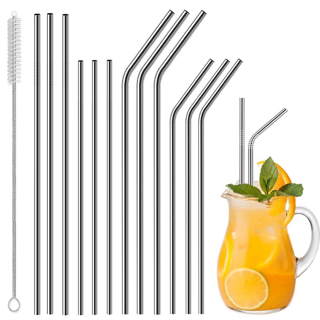 Vinaco Stainless Steel Smoothie Straws, 0.4'' Extra Wide Reusable Metal Drinking Straws for Milkshake, Smoothie, Beverage, Set of 4 with 1 Cleaning Brush