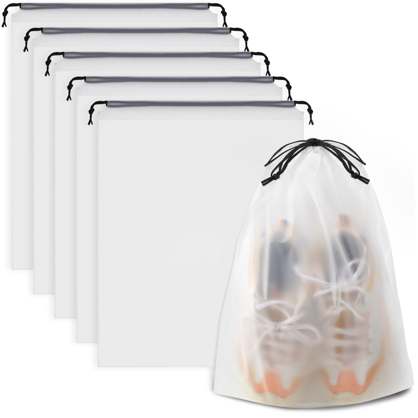 COIDEA, Waterproof Travel Drawstring Shoe Bags for Packing, Storage, Travel Essentials for Men and Women, 15.7 x 11.8 inches, Clear, 5 pieces