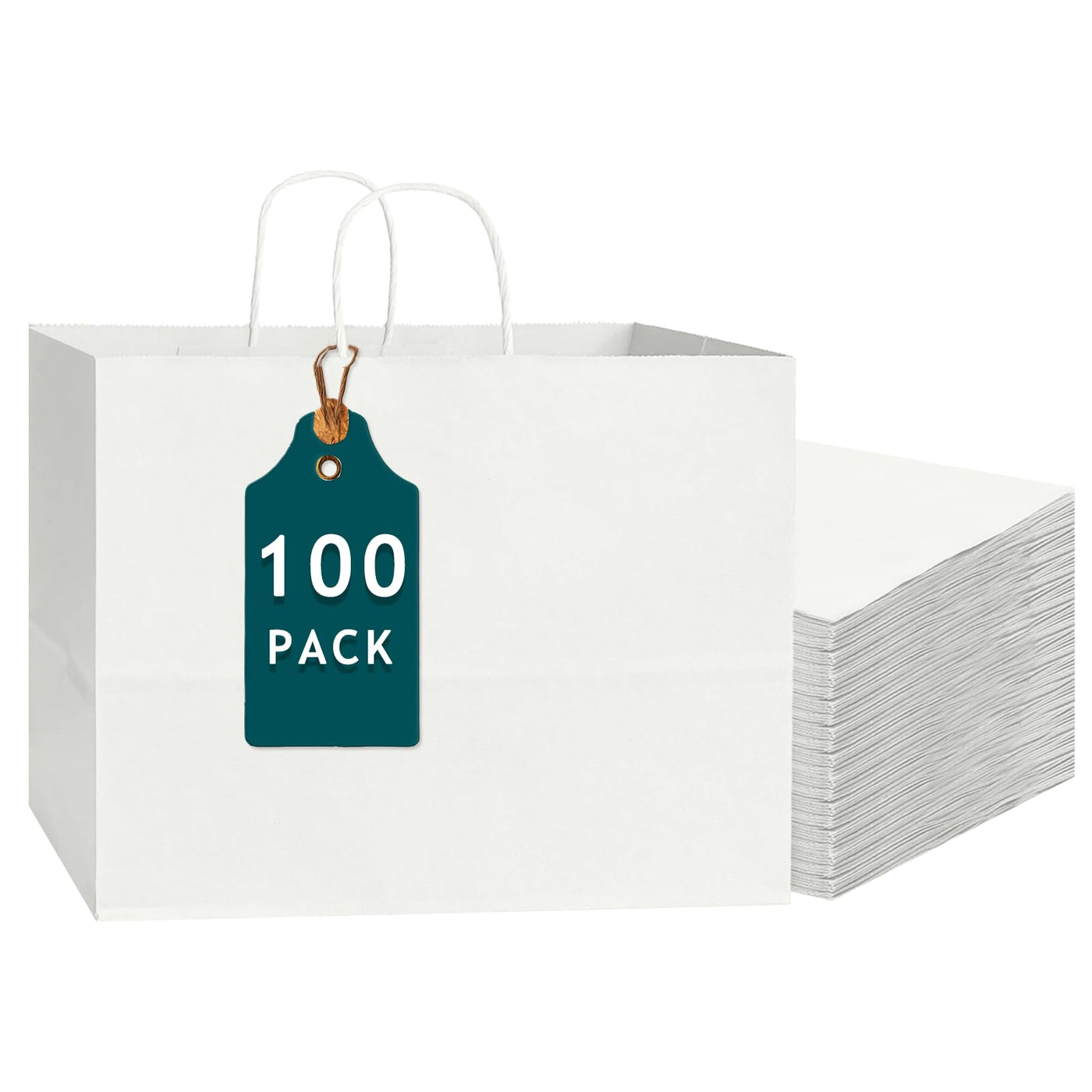 Bakepacker 100-Pack Wide Large Size Paper Bags With Handles Bulk 12.6"x4.3"x10" Black Party Kraft Shopping Bags