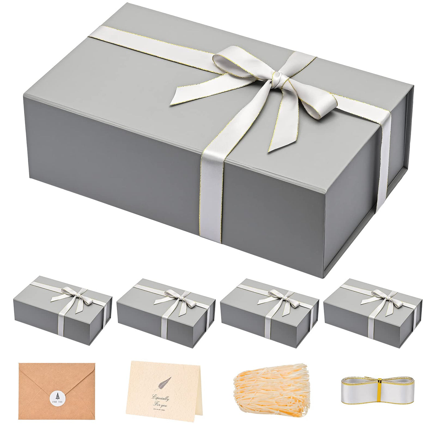 LIFELUM Green Gift Box for Presents 1 Pack 13.85 x 8.35 x 4.45 inch Big Decorative Large Gift Box for Clothes with Magnetic Lids Luxury Accessories Card, Ribbon, Filler,Sticker