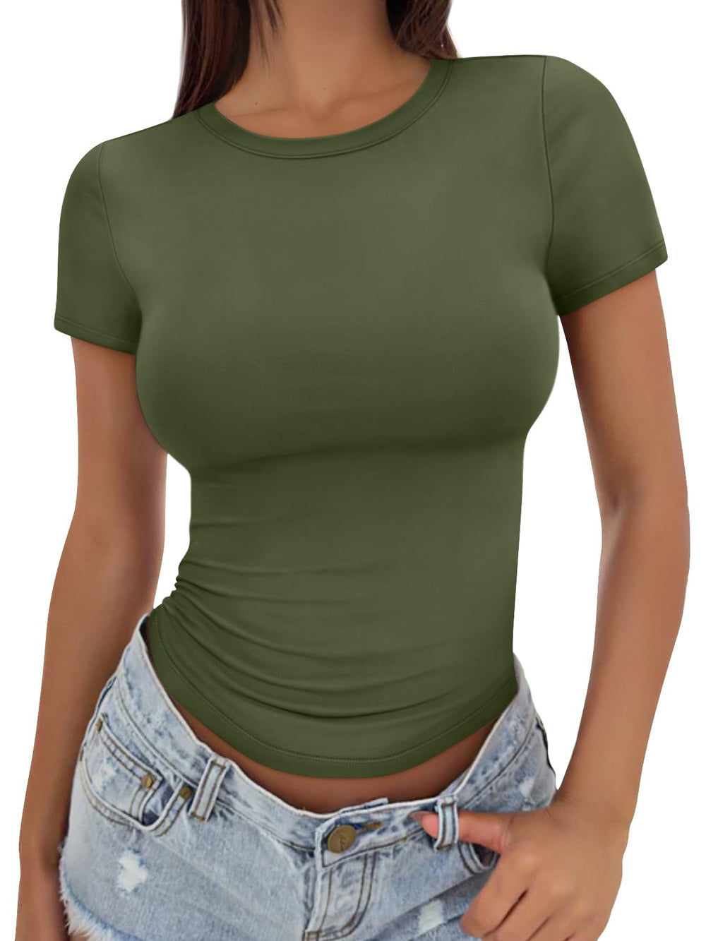 Trendy Queen Womens Basic T Shirts - Stretchy Soft Slim Fit Short Sleeve Y2k Cute Summer Crop Workout Tops