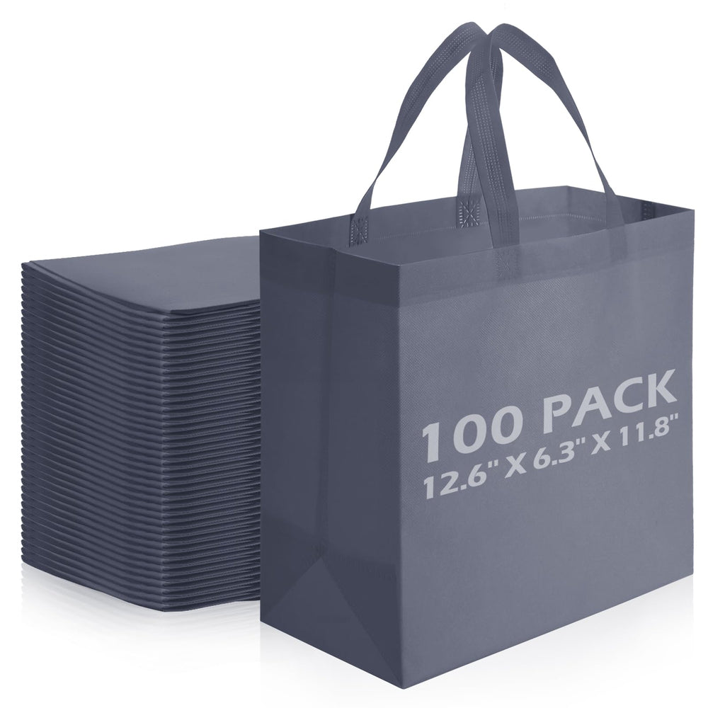 Reginary 100 PCS Reusable Totes Bags - Non Woven Grocery Handle Bags for Shop Events & Retail Store(Rose Pink)