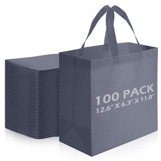 Reginary 100 PCS Reusable Totes Bags - Non Woven Grocery Handle Bags for Shop Events & Retail Store (Beige)