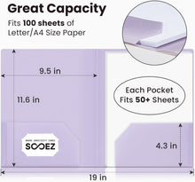 Sooez 6Pack Folders with Pockets, Pastels Colors, Heavy Duty Pocket Folder, Plastic Folders with Pockets, 2-Pocket Folder Bulk, Aesthetic File Folder, Back to School Office Filing Supplies