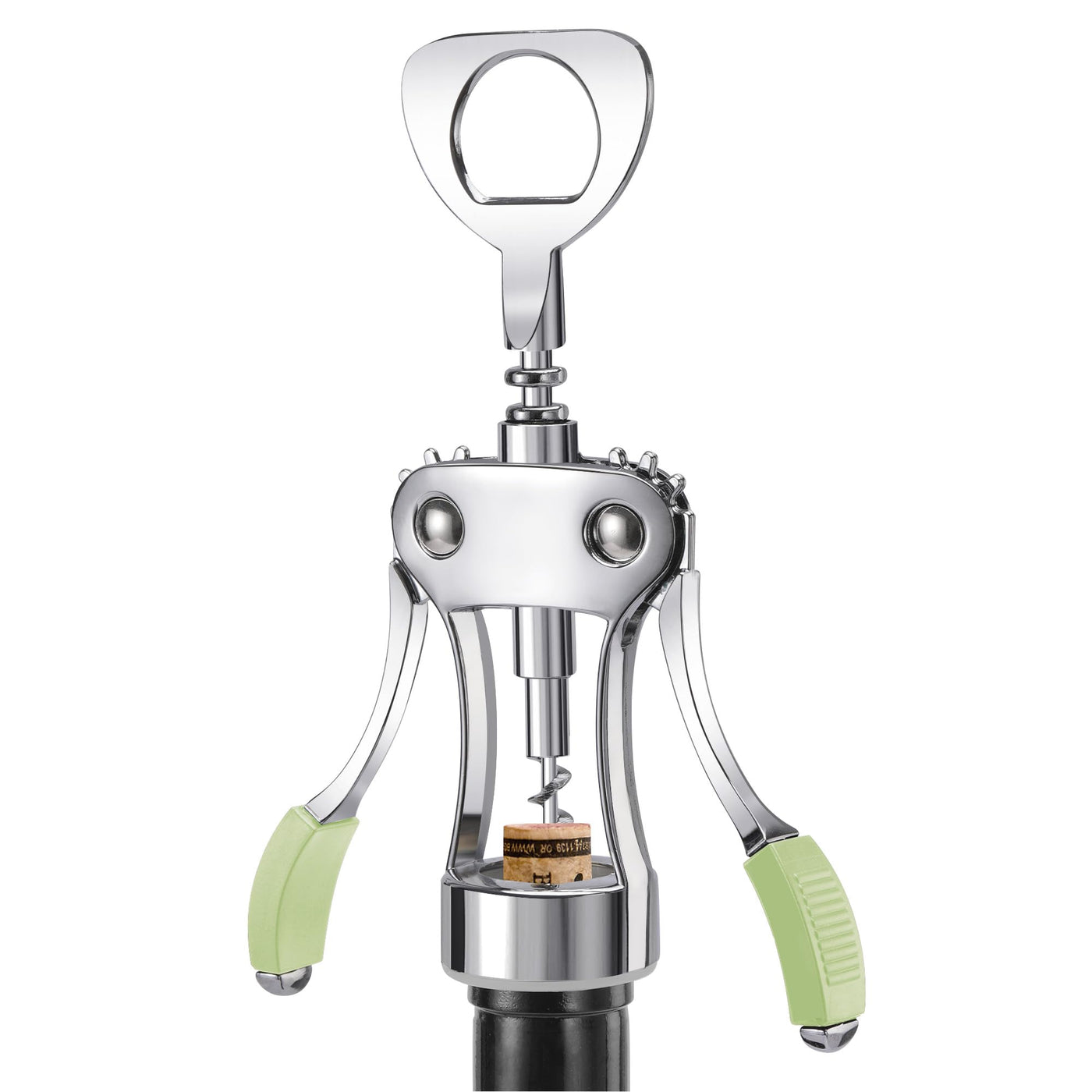 KORCCI Wine Opener, Heavy-Duty Zinc Alloy Wing Corkscrew, Premium Beer Bottle Opener, Multifunctional Wine Accessories with Ergonomic Handle and Sharp Screw, for Kitchen, Bar, Restaurant (SILVER)