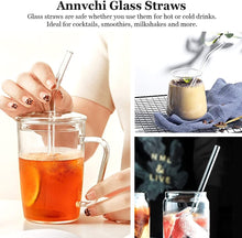 ANNVCHI 16 Pack Reusable Glass Straws,Set of 6 Straight and 6 Bent with 4 Cleaning Brush,Perfect for Smoothies,Tea, Juice, Milkshakes(8.5''x10 MM)