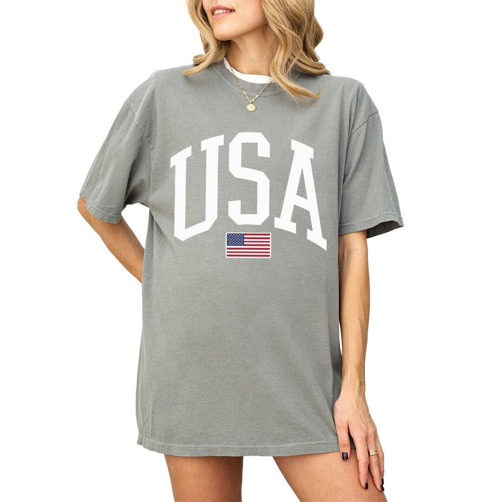 USA T-Shirt for Men, Women, Unisex - Vintage American Flag Graphic Tee - Patriotic Short Sleeve Crew Neck Top - 100% Cotton