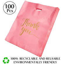 100 Pack Pink Thank You Shopping Bags for Small Business - 12"x15" Extra Thick 2.36 Mil Plastic Retail Thank You Bags with Handles for Stores, Boutique, Clothes, Business Gift