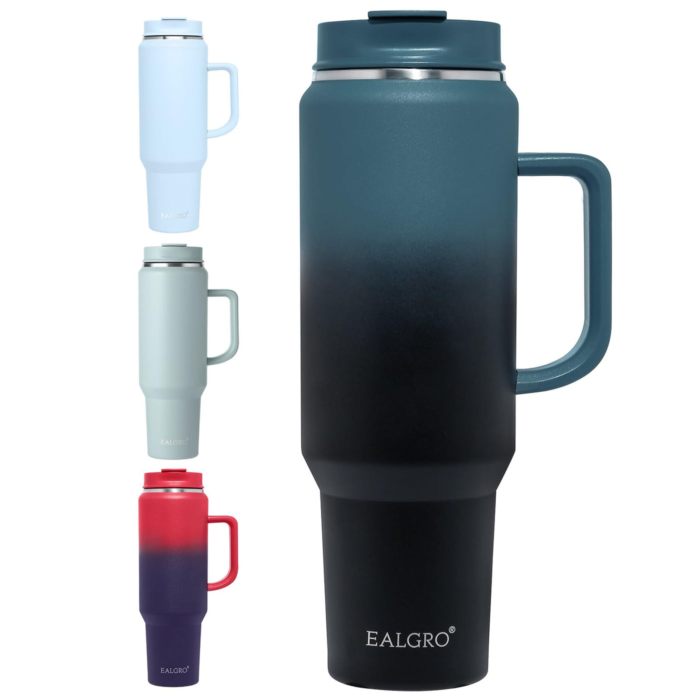 EALGRO 40 oz Tumbler with Handle, Insulated Tumblers with Lid and Straw, Large Metal Sports Water Bottle Jug, Thermal Stainless Steel Travel Coffee Mug Cup, Black