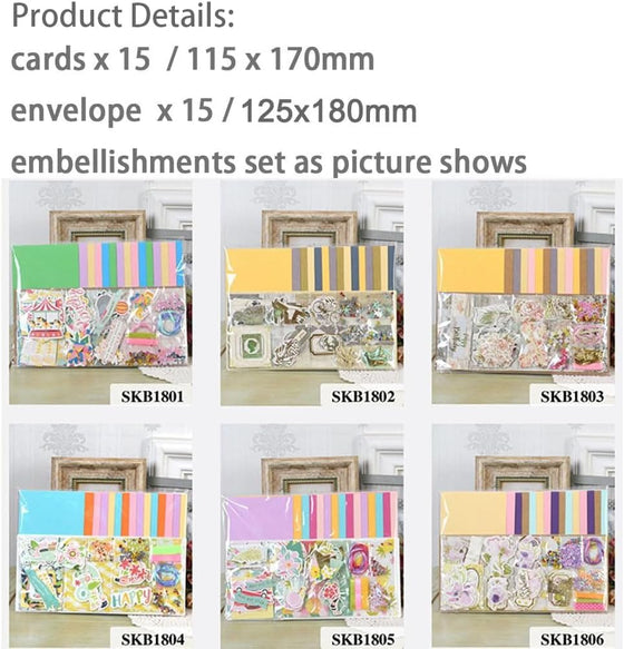 Huralona Handmade DIY Greeting Card Kits Includes 15 Blank Cards 15 Colorful Envelopes with Decoration Accessories for Craft Birthday Thanksgiving Christmas Wedding Invitation Card (Blue 1804) - hover image