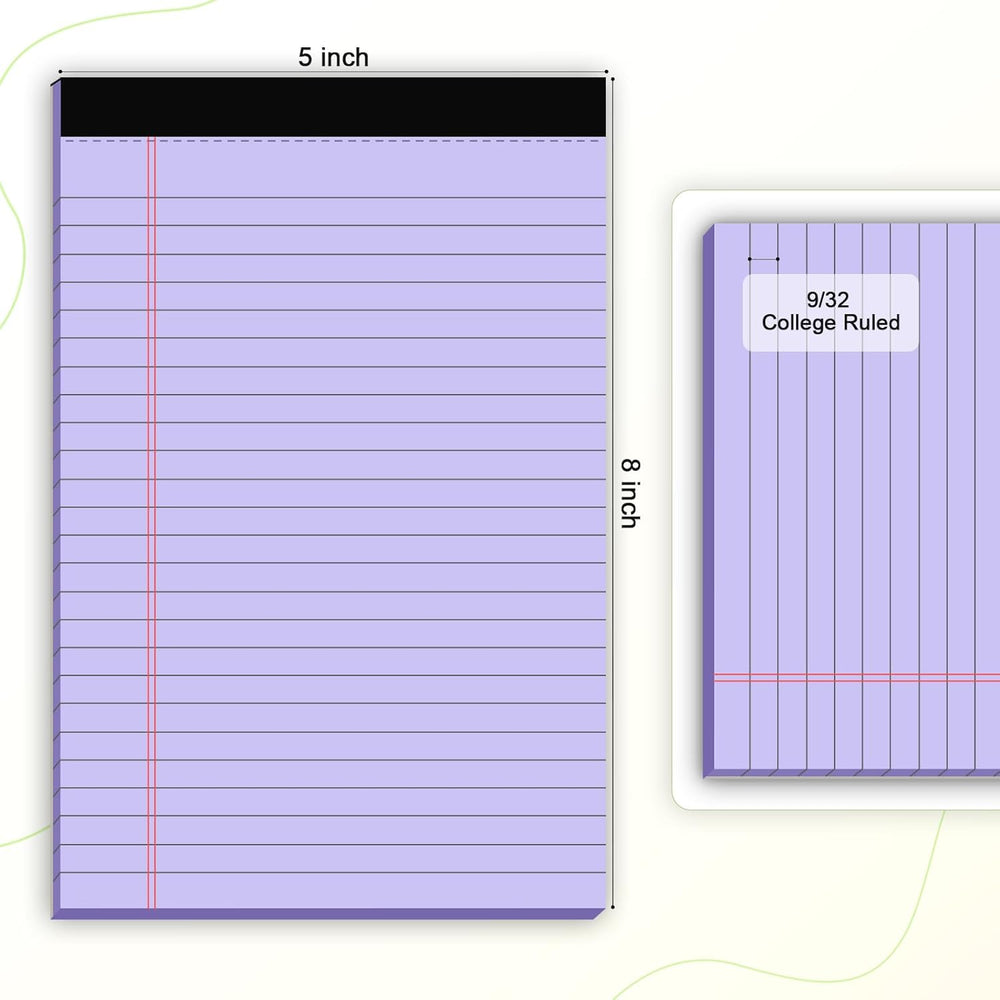 AILZFEI 5pcs Colored Note Pads 5x8 College Ruled Small Legal Pads Paper Notepads 5 Pack Study Back Writing Pads 5 x 8 Paper Pads Perforated Narrow Ruled Pads of Paper 30 Sheets/Pack
