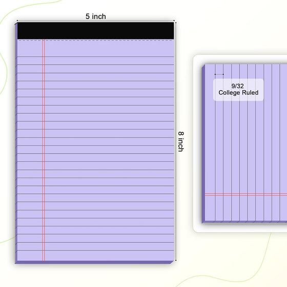 AILZFEI 5pcs Colored Note Pads 5x8 College Ruled Small Legal Pads Paper Notepads 5 Pack Study Back Writing Pads 5 x 8 Paper Pads Perforated Narrow Ruled Pads of Paper 30 Sheets/Pack - hover image
