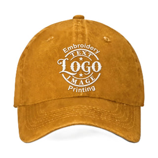 Bulk Custom Hat - Personalized Embroidered & Printed Baseball Cap to Text/Logo, Soft Washed Cotton Breathable Adjustable