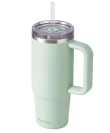 SUNWILL Insulated Coffee Tumbler with Handle, 30oz Stainless Steel Travel Mug with Straw, Spill Resistant Lid, Cup Holder Friendly, Powder Coated Almond