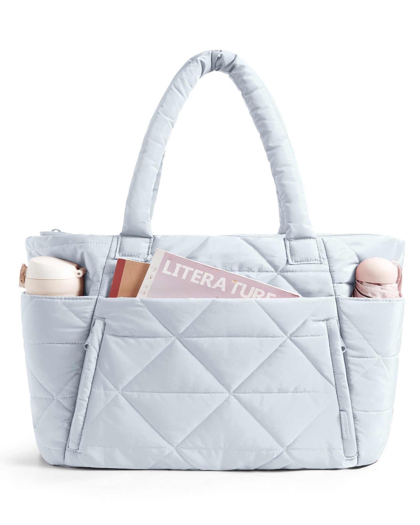 BAGSMART Tote Bag for Women, Puffer Tote Bag with Zipper, Large Quilted Shoulder Bag with Compartments for Travel, Work, Gym