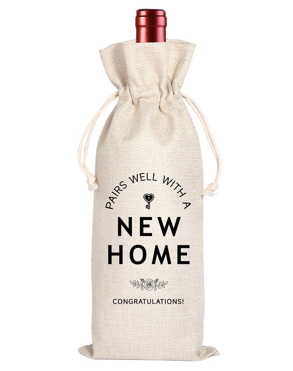 House Warming Gifts New Home Gifts,House Homeowner Gift,Realtor Gift to Clients,Sweet Home Congrats,Housewarming Party Decorations,Wine Gift Bags for Women Men Friends Homeowner (Beige-Home)