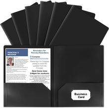 HABGP 6 Pack Black File Folders with Pockets and Business Card Slot, Letter Size Plastic 2 Pocket Folders for Documents, Office Filing Cabinet Folders, School Supplies for College Students
