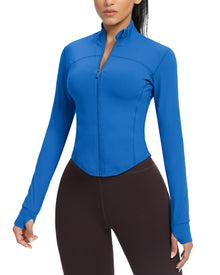 AVGO Women's Cropped Running Workout Jackets Zip Slim Fit Athletic Tops with Thumb Holes