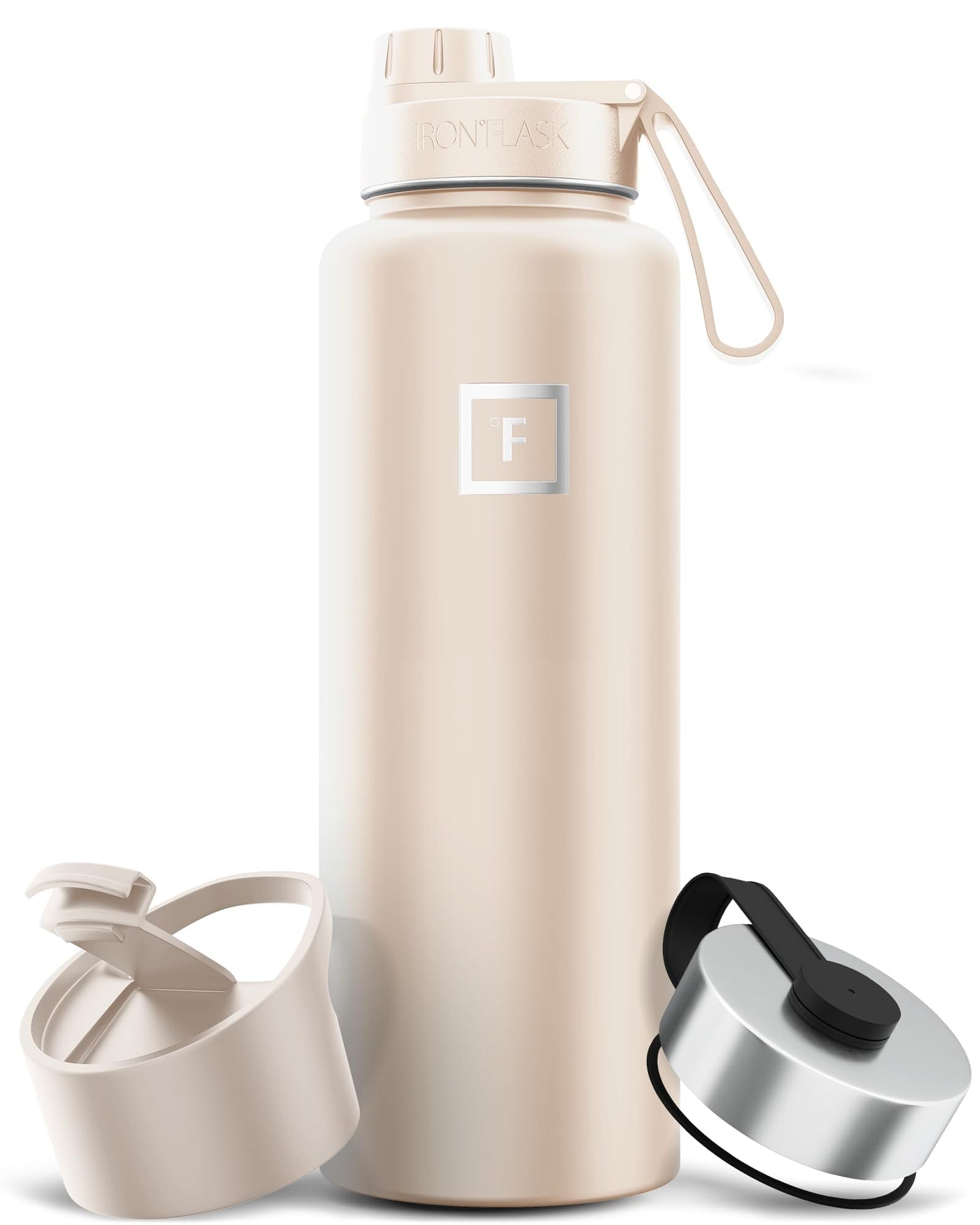 IRON °FLASK Camping & Hiking Hydration Flask with Straw, Wide Mouth Insulated Stainless Steel Sports Water Bottle - 40 oz Midnight Black